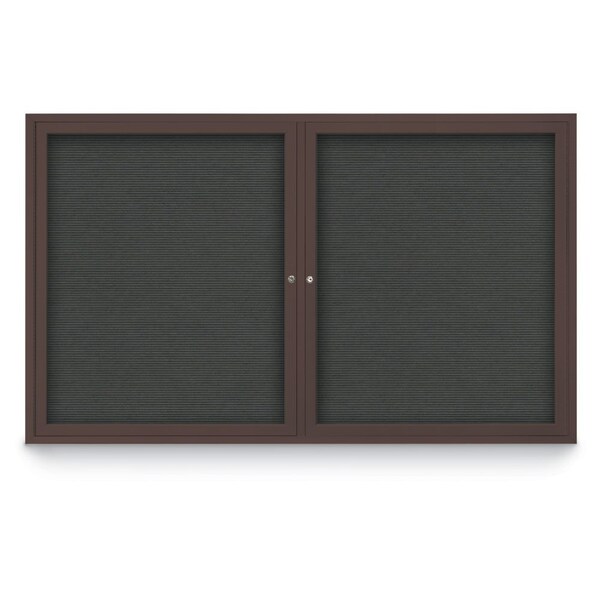 United Visual Products 96"x48" 2-Door Enclosed Outdoor Letterboard, Grey Felt/Bronze UV1162DDD9648-BRONZE-GREY - main